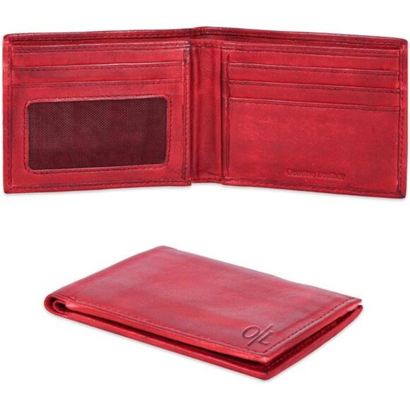 Slim Vegan Leather Wallet for Men - light red